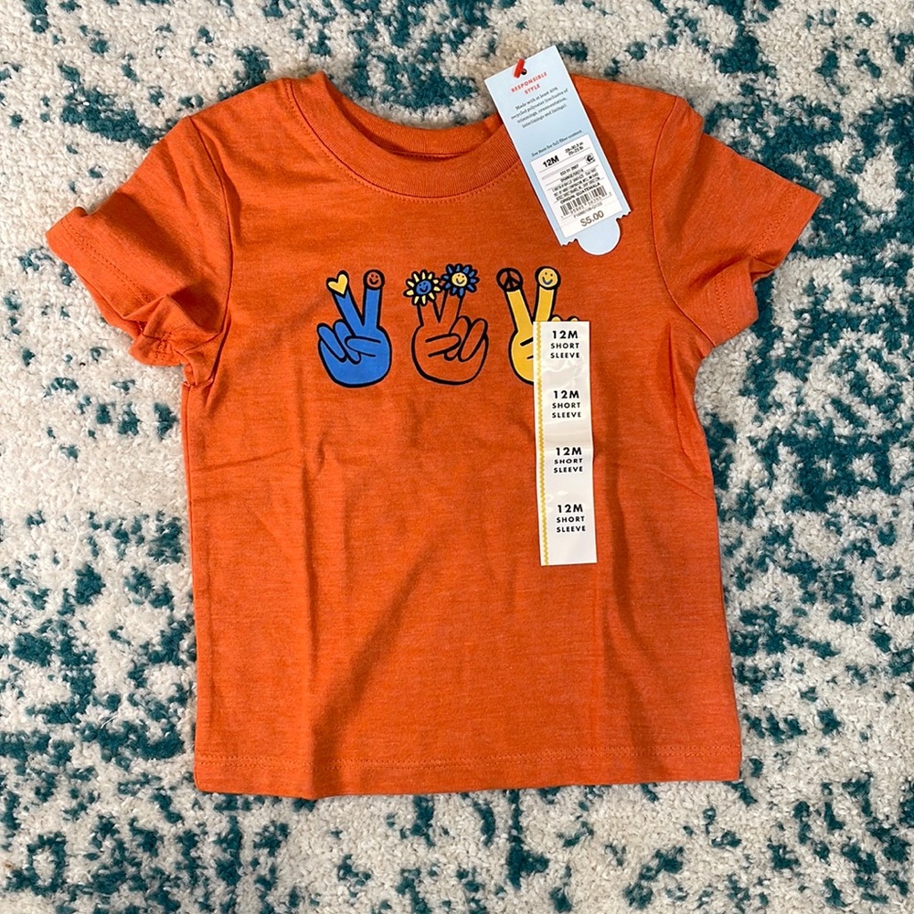 NWT cat & jack orange peace sign short sleeve t shirt